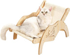 Cat Hammock Beach Chair with Sisal Scratcher, Elevated Adjustable Cozy Cat Lounger Wooden Sisal Chair