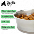 GORILLA GRIP Dog Bowls, Food Grade 304 Stainless Steel, Holds 8 Cups Each (64 fl oz) Food and Water Bowl for Feeding Dogs and Cats, Dishwasher Safe, Rust Resistant, BPA Free Rubber Base Set of 2 Beige