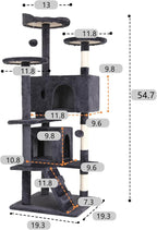 BestOffice 54 Inch Cat Tree, Multi-Level Cat Tower with Condo, Perches, Sisal Scratching Posts, Climbing Ladder,Indoor Activity Center Play House for Kittens & Adult Cats, Ashy