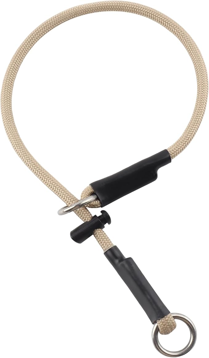 Slip Collar for Dog – 5/16” High-Strength Nylon Rope Pet Slip Collars with Spring-Loaded Adjustable Stopper for Small, Medium Dogs (Khaki, 18 inch)