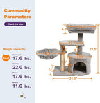 27-in Heavy-Duty Cat Tree for Large Cats, Multi-Level Tower with Sisal Scratching Posts, Plush Perch, Hammock & Condo Anti-Tip Design