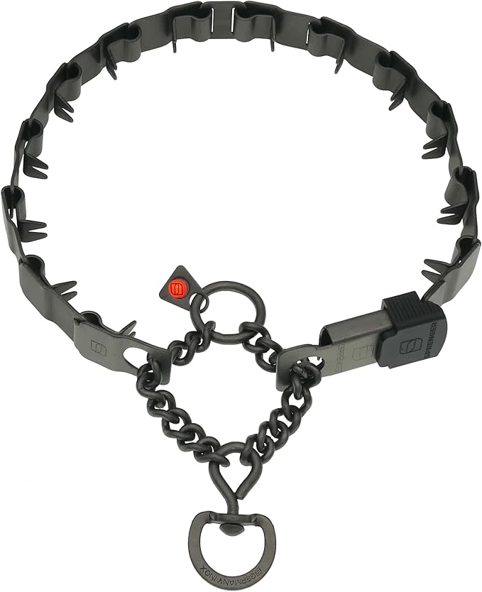 Herm Sprenger NeckTech Sport Dog Training Prong Collar with ClicLock Buckle on The Side No-Pull Collar with Swivel D-Ring Made in Germany (Black Stainless Steel, 23in (Neck Size up to 20in))