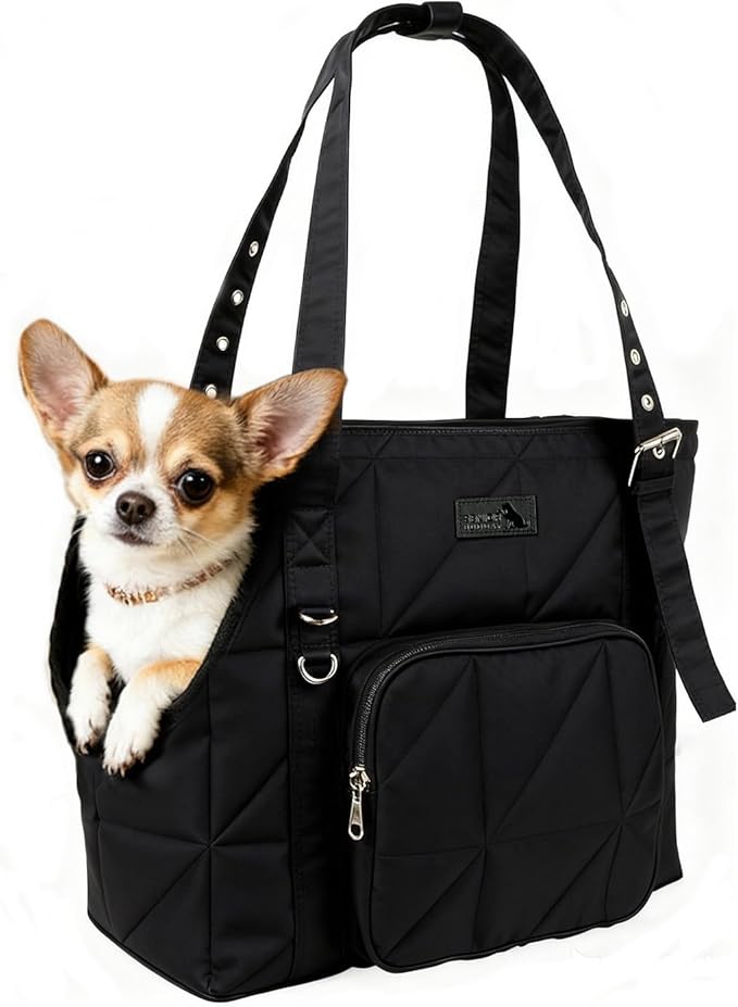 Dog Purse Carriers for Small Dogs and Cats Up to 10 lbs,Puppy Carrier with Pockets,Adjustable Shoulder Strap,Hard Bottom Support,Fuffy Tote Bag for Travel