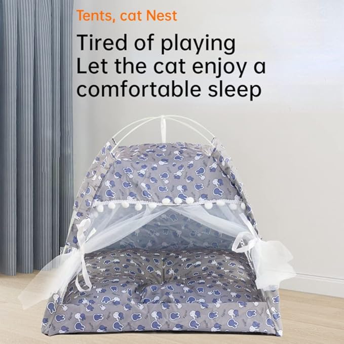 Cat Tent Cat Princess Indoor Cotton and Linen Tent House Detachable Cute Flower Cave Cat Nest Bed Portable Cat and Dog Tent (S,Green)