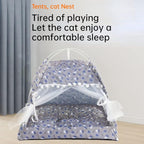 Cat Tent Cat Princess Indoor Cotton and Linen Tent House Detachable Cute Flower Cave Cat Nest Bed Portable Cat and Dog Tent (M,Grey)