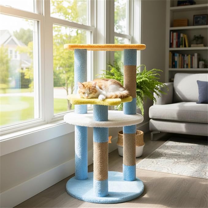 Moon & Star Themed Cat Tree Tower, 29" Tall, Cute Cat Tree for Indoor Cats, 4-Tier Cat Tree Tower for Indoor Cats with Jute Scratching Posts (Blue)
