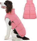 FUAMEY Dog Puffer Jacket for Large Dogs,Dog Cold Weather Coats Winter Dogs Down Jackets Waterproof Pet Snowsuits Warm Puppy Winter Vest Turtleneck Pets Adjustable Jackets Coats Pink XL
