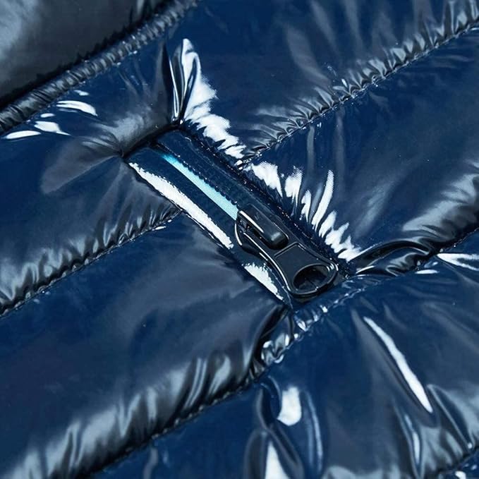 Blueberry Pet Cozy & Comfy Windproof Lightweight Quilted Fall Winter Glossy Dog Puffer Jacket in Navy Blue, Back Length 18.5", Size 18, Warm Coat for Large Dogs