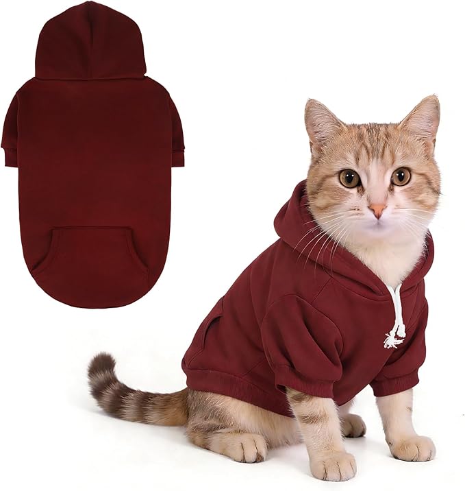 KOOLTAIL Dog Hoodie for Small Medium Dogs Cats,Soft&Warm Pet Sweater with Leash Hole and Pocket Boy Girl,Puppy Fall Winter Jacket Clothes,French Pitbull Cold Weather Coat Sweatshirt,Deep Red XS