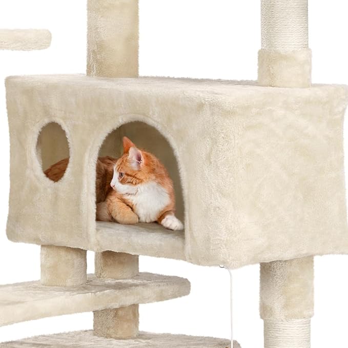 Topeakmart 54in Cat Tree, Cat Tower w/Large Cat Condo Scratching Posts and Perch, Cat Stand House Furniture, Beige