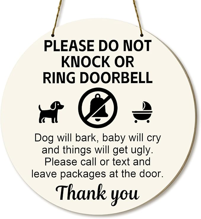Baby Sleeping Sign For Front Door Do Not Ring Doorbell Sign Wooden Do Not Knock Or Ring Doorbell Signs Baby Sleeping No Doorbell Signs For New Parents Gifts