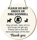 Baby Sleeping Sign For Front Door Do Not Ring Doorbell Sign Wooden Do Not Knock Or Ring Doorbell Signs Baby Sleeping No Doorbell Signs For New Parents Gifts