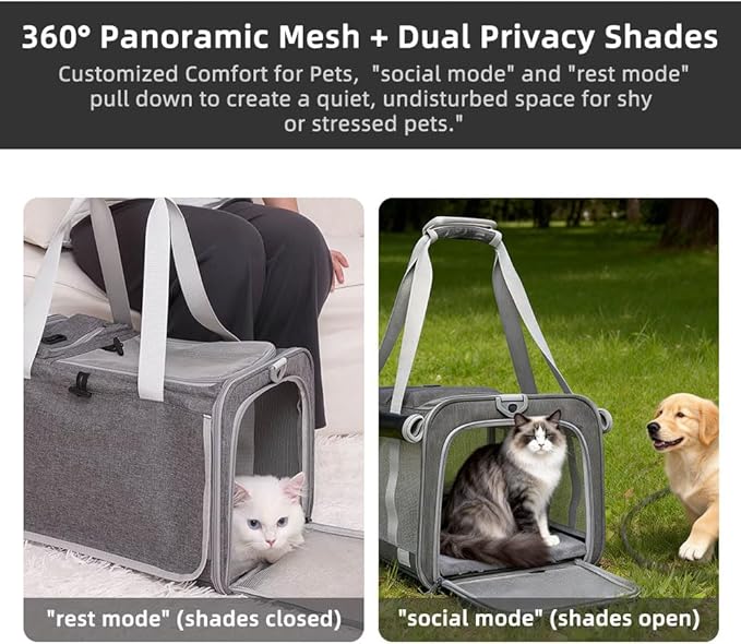 Cat Carrier Soft Sided Dog Carrier Airline Approved Pet Carrier for Dog/Cat Bag (17.32×9.84×10.63 in) with 1 Poop Bags,5 Pee Pads,Ideal for Medium-Large Cats Small Dogs