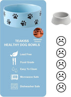 6.5 Inch Blue Ceramic Dog Bowl with Paw Print Pattern - Porcelain Wide Mouth Dog Food or Water Bowls, Large Feeding Pet Bowls for Indoor Medium Sized Dogs, for Wet or Dry Food