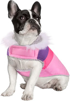 HDE Dog Puffer Jacket Fleece Lined Warm Dog Parka Winter Coat with Harness Hole Pink Stripe - M