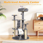40" Multi-Level Cat Tree for Munchkin & Old Cats - Stable Wide Base, Soft Padded Perch + Large Condo (Grey)