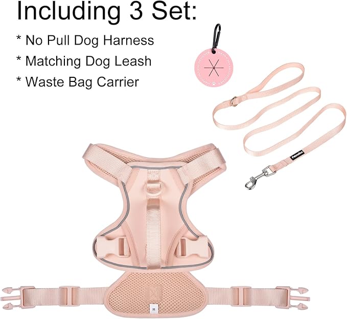 Petmolico Dog Harness for Small Dogs, Cute Harness Vest with Two Leash Clips and Soft Handle, Reflective Easy Walk Puppy Vest - Pink, Small