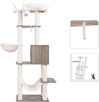 Hey-brother Wooden Cat Tree, 66.1“ Cat Furniture with Scratching Posts, Modern Cat Tower with hammocks, Toys, cat condo, Rustic Gray MPJ120SG