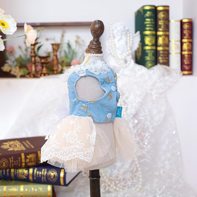 Fashion Sweet Puppy Dog Blingbling Princess Skirt Pet Dog Lace Cake Camisole Tutu Dress I-Blue M