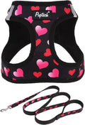 PUPTECK Dog Harness and Leash Set for Small Medium Dogs No Pull Step-in Soft Mesh Puppy Cat Vest Valentine Harnesses Reflective at Night, Black&Pink Heart, L
