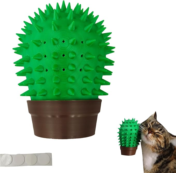 Cactus Cat Self Groomer – Adorable Cat Wall Scratcher, Wall & Corner Mounted Scratch Board for Indoor Cats, with Massage Bristles for Clawing, Stretching,Grooming and Itching Relief