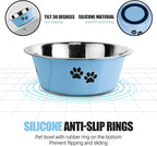 YUDANSI Dog Bowls 2 Pack Small Medium Dogs Feeding Food Water Bowl with Non-Slip Silicone Sole, Stainless Steel Dog Dishes Elevated Raised Pet Feeder(Blue, L(6.6 Cups)