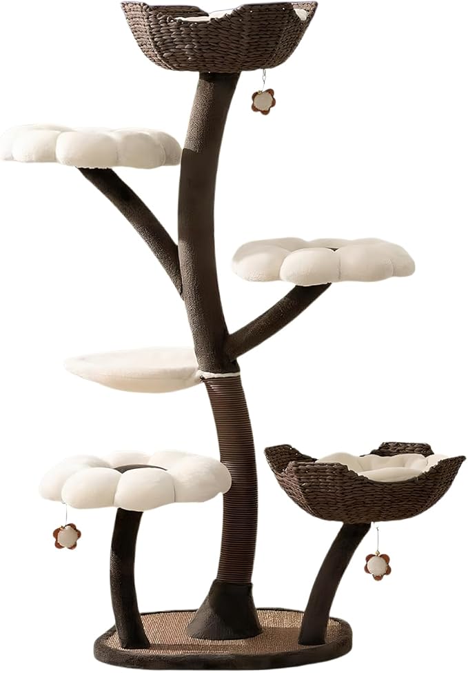 Generic 59In Cat Climbing Frame with Scratching Posts Luxury Flower Cat Tree Dtachable Handwoven Cat Tower Baskets for Pet Gift