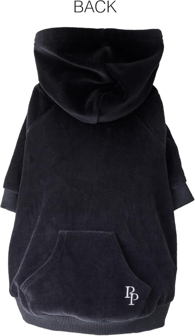 Cooper II Organic Cotton Velour Dog Hoodie Pet Coat for Small, Medium and Large Dogs, Black, XX-Large (70-110 lbs)