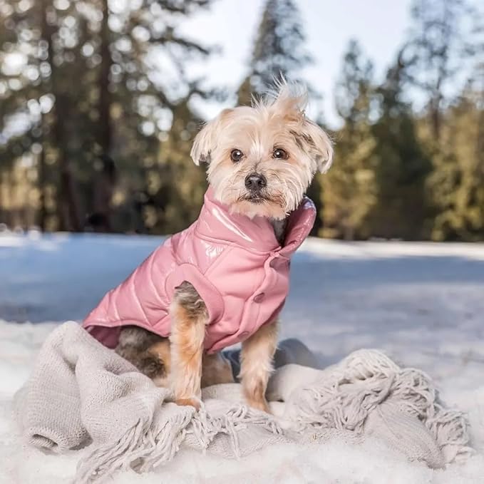 Blueberry Pet Windproof Quilted Jacket – Cozy & Comfy Mauve Pink Waterproof Winter Coat with Turtleneck, Glossy Warm Outdoor Wear for Large Breeds, Cold-Weather Coats & Jackets, Size 22"
