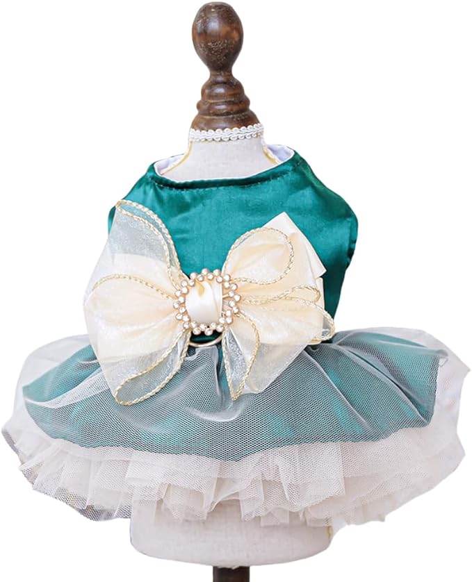 Fashion Sweet Puppy Dog Blingbling Princess Skirt Pet Dog Lace Cake Camisole Tutu Dress H-Dark Green XS