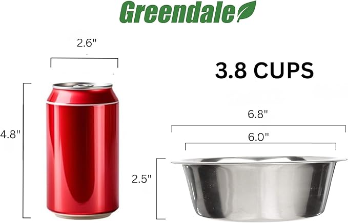 Greendale - 4 Pack - 3.8 Cup Capacity - Stainless Steel Metal Dog Bowls - Perfect for Dog Food and Water. Wrong Size? Click to Look at Our Size Options.