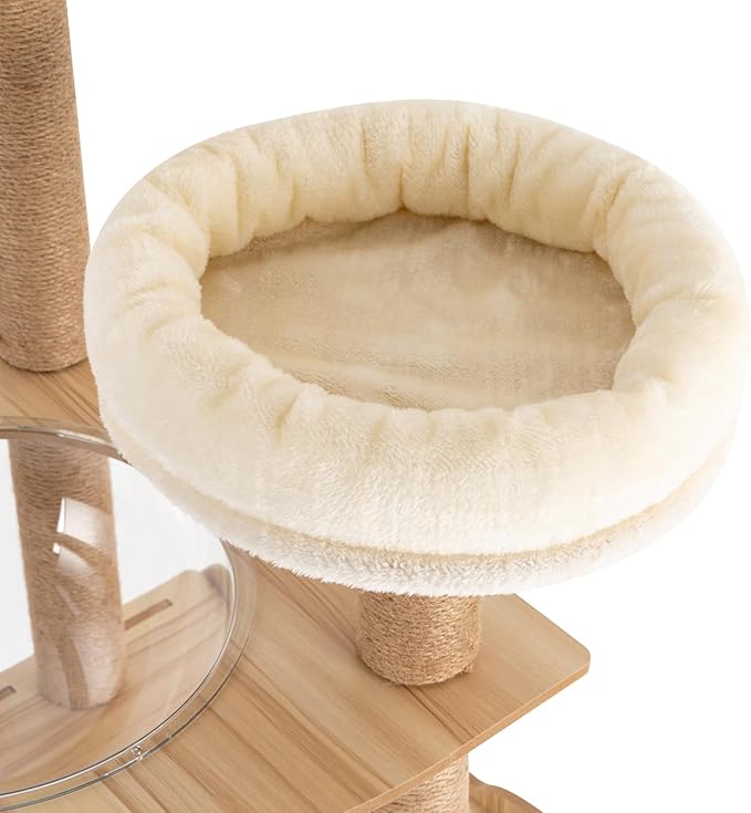 54In Cat Tree Tower Condo Multifunctional Modern Indoor MDF Cat Tower Universal in All Seasons Luxury Multi-Level Cat Condo with Hemp Rope Scratching Posts Clear Space Capsule,33lbs Load