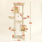 68.9-inch (175cm) Multi-Level Cat Tree with 2 Scratching Boards, 2 Plush Beds, Hammock & Toy Ball for Indoor Cats(Beige)