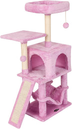 MIAO PAW Pink Cute Cat Tree for Indoor Cat Tower with Scratching Post Modern Activity House Hammock Hanging Ball Condo with Board