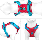 PHOEPET No Pull Dog Harness, Unique Colors Reflective Adjustable Dog Vest, with Soft Training Handle Metal Clips for Small Medium Large Dogs (Red Base & Teal Straps,XS)