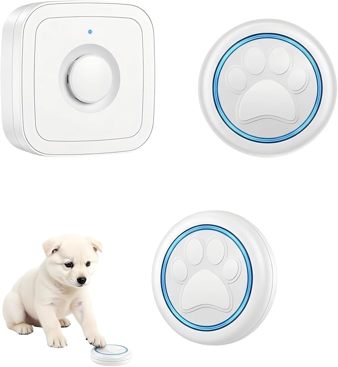 Wireless Dog Doorbell for Potty Training to Go Outside, Waterproof Pet Bell with 2 Touch Buttons and 1 Receiver, 1000 Feet Range, 60 Melodies & Adjustable Volume, White