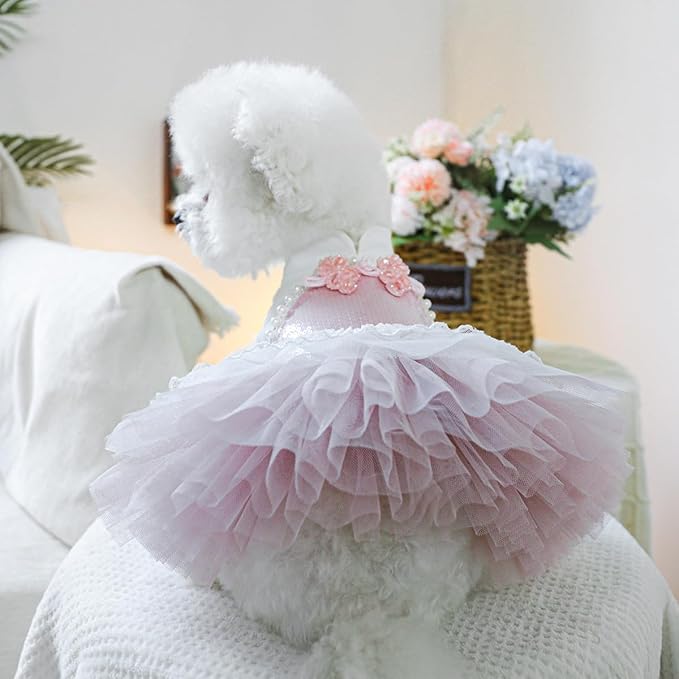 Furbabycare® Elegant Sweet Fashion Puppy Dog Blingbling Princess Skirt Pet Dog Lace Cake Camisole Tutu Dress I-Pink X-Small