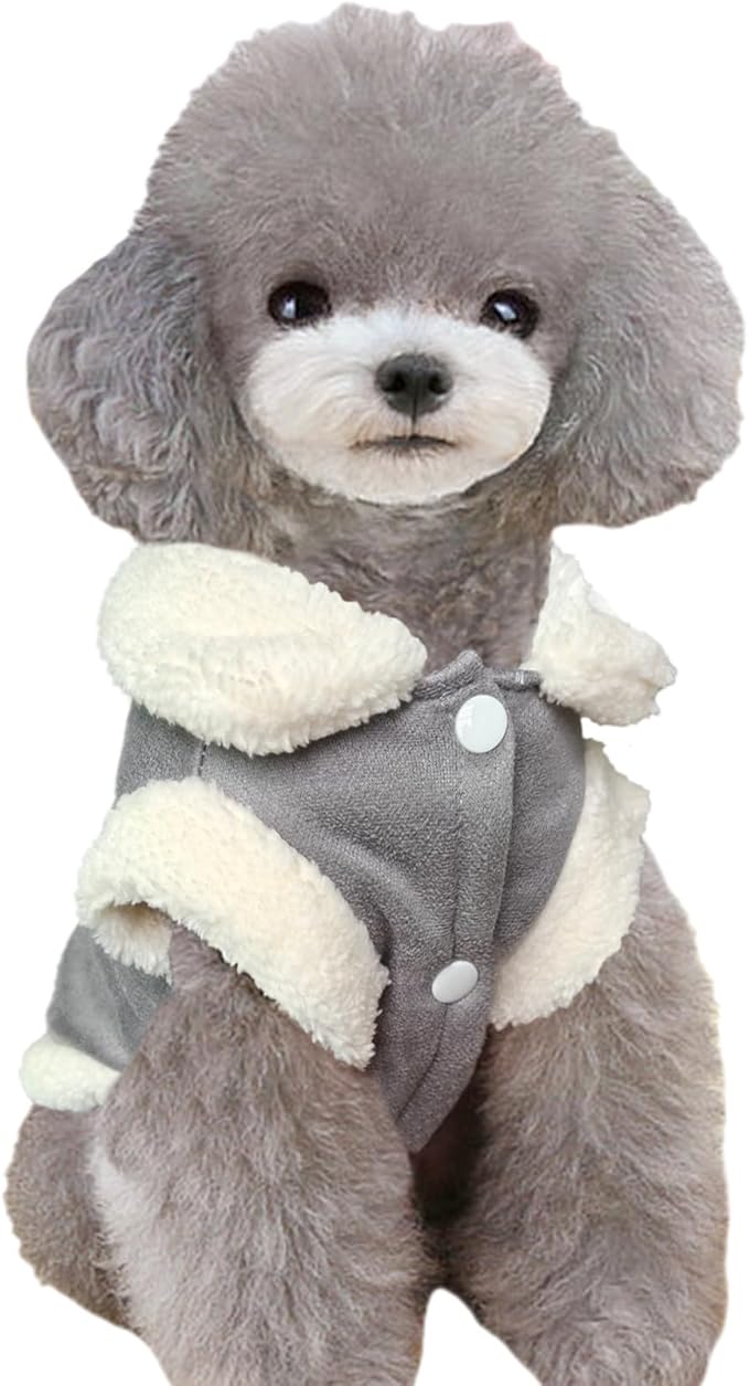 Jecikelon Bowtie Dog Cold Weather Coat Fleece Lining Warm Pet Puppy Turtleneck Dogs Winter Clothes for Small Dogs with D-Ring (Gray, Medium)