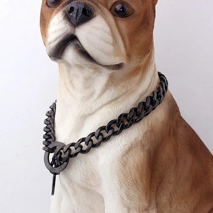 15mm Strong Silver Gold Stainless Steel Slip Dog Collar Metal Dogs Training Choke Chain Collars for Large Dogs Pitbull Bulldog Black 12inch