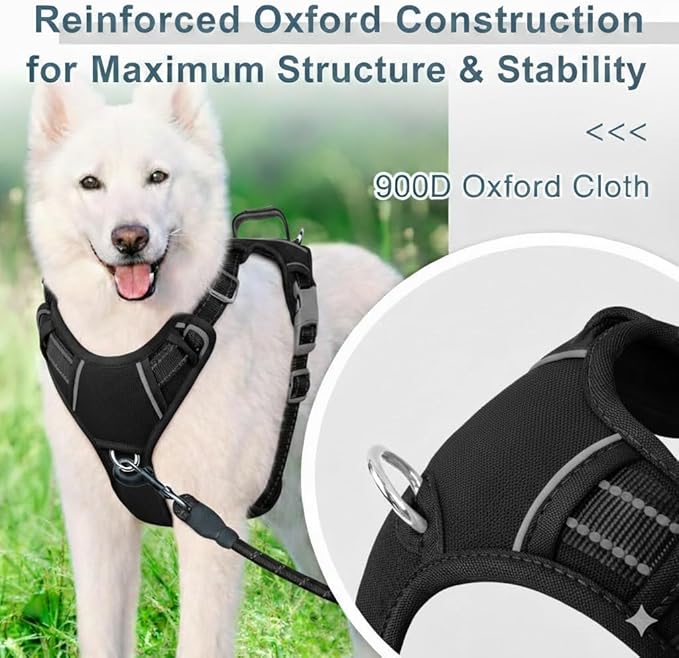 BARKBAY Dog Harness No Pull Oxford with ID Tag Pocket - Heavy Duty, Reflective, Easy Control for Large Dogs(Black Oxford,M)