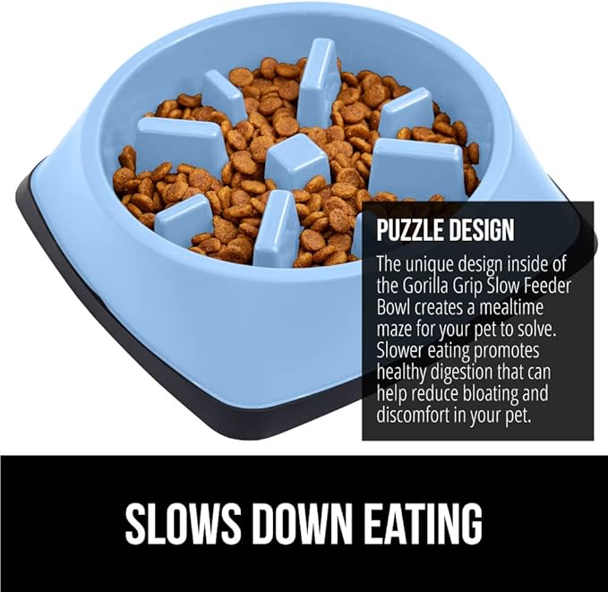 GORILLA GRIP Patented BPA Free Slow Feeder Dog Bowls, Interactive Puzzle Toy for Dogs and Cats Food Training Enrichment, Keeps Pets Busy and Prevents Puppy Overeating, Small Breeds, 1 Cup, Light Blue