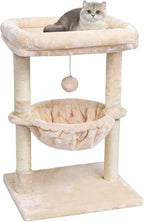 SYANDLVY Small Cat Tree for Indoor Cats, Activity Cat Tower with Scratching Post for Kittens, Cat Furniture with Basket & Hanging Ball for Play Rest, Beige