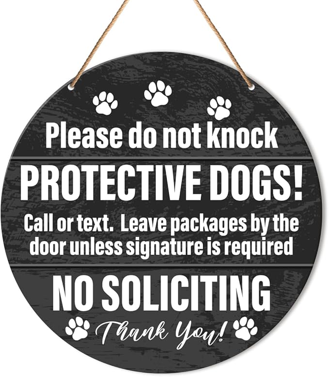 Muktoujaumai Do Not Ring Bell Sign, No Soliciting Round Hanging Sign Decor, Wall Decorations Wood Sign for Home, Yard, Front Door, Gift for Dog Lover Mom Dad, Please Do Not Knock