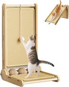 L Shaped Cat Scratching Post with Ball Toys, Sisal & Wooden Base Cat Scratcher Ramp for Indoor Cats, 23.6" Tall Durable Cat Scratch Pad for Wall and Couch Protection (Natural)