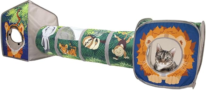 Kitty City Safari Jungle Cat Play Set, Collapsible Pop-Up Cat Toys Combo with Cube, Tunnel & Hideout, Interactive Indoor Cat Playhouse for Exercise, Hiding & Lounging