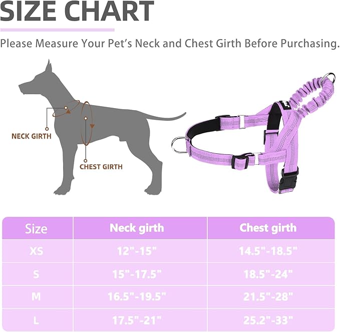 PUPTECK No Pull Dog Harness Small Sized Dog, Adjustable Reflective Pet Vest Harness with Bungee Handle, Escape Proof No Choke Harness for Small Dogs Walking Training, Purple S