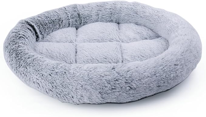 SHENGOCASE Round 12" Fluffy Faux Fur Cat Tree Tower Replacement Parts Bed Cushion with Hook Tapes, Round Donut Cuddler Cat Dog Bed for Desk Table