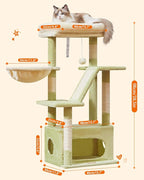 Taoqimiao Cat Tree,38.5-Inch Cat Tower for Indoor Cats,Suitable for Kittens with Luxurious cat condo with Adjustable Baskets and Luxurious Perch MS029SGB Green and Beige