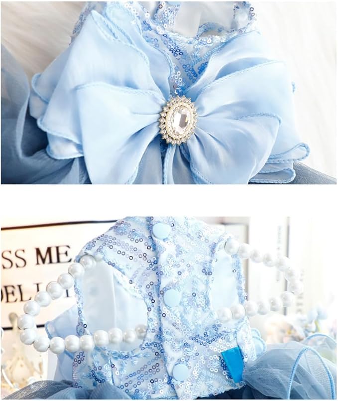 Fashion Sweet Puppy Dog Blingbling Princess Skirt Pet Dog Lace Cake Camisole Tutu Dress E-Navy M
