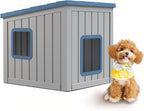 DRATO Outdoor Dog House Indoor and Outdoor Sloped Roof Resin Material with Weatherproof Roof Removable Floors for Small to Middle Sized Dogs Easy to Assemble（Blue，24.65 * 21.5 * 22.21